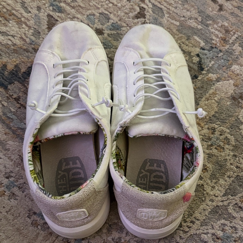 Hey Dude Off-White Canvas Shoes with Floral Lining